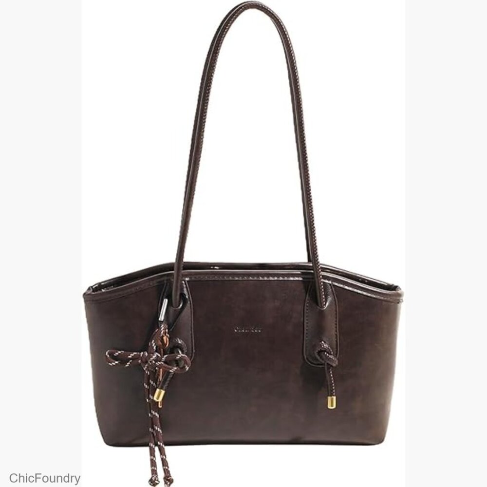 Vintage Faux Leather Hobo Shoulder Bag with Pendant Zipper Closure